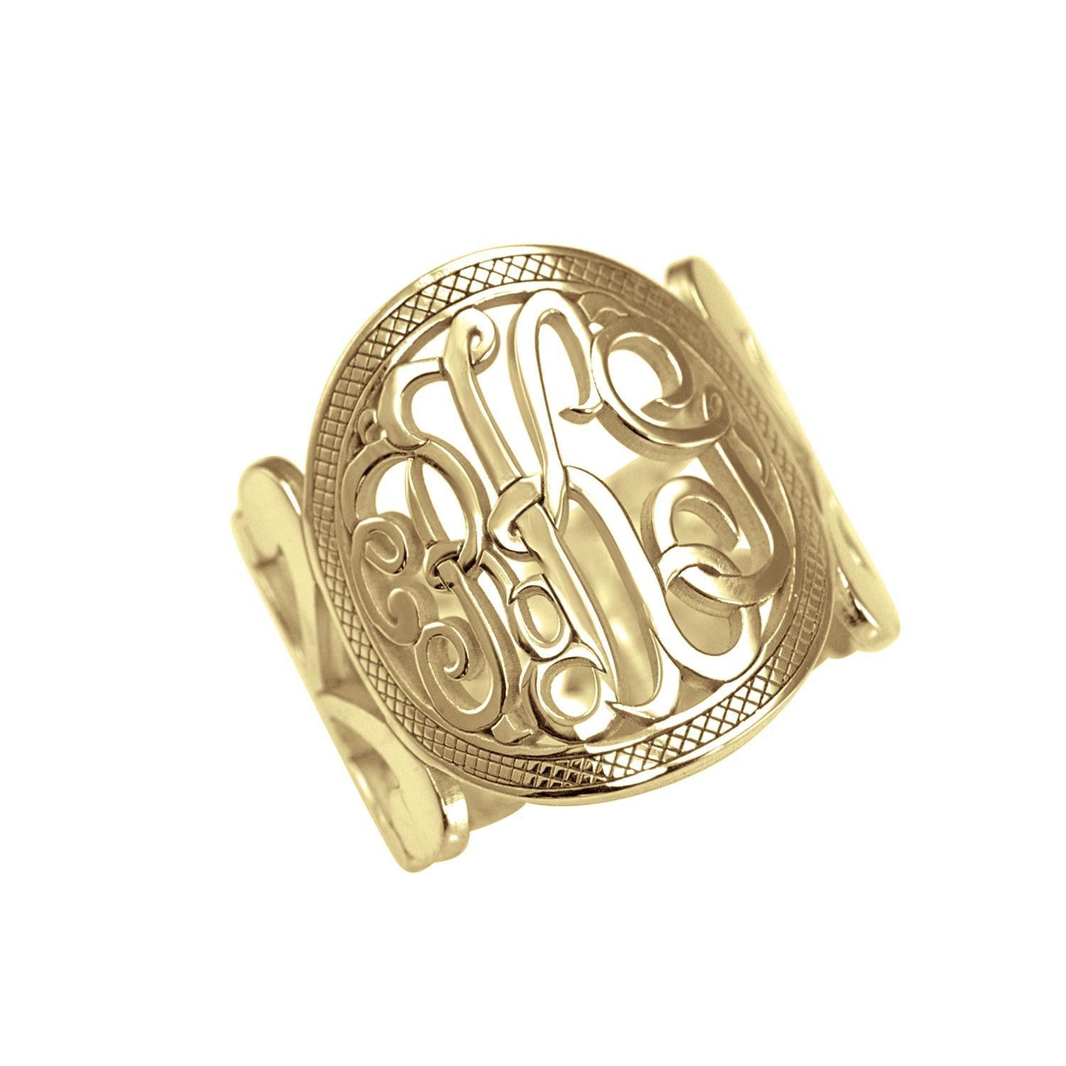 Scroll Monogram Ring in 10K Gold (3 Initials)