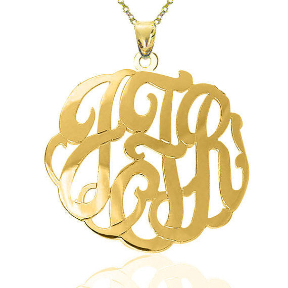Solid Script Monogram Necklace in 14K Gold ~ 1.25 inch - HandPicked