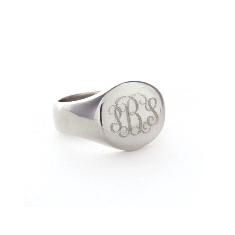 Silver Large Signet Ring Men Engraved Ring Monogram Signet Ring Father Day  Gift