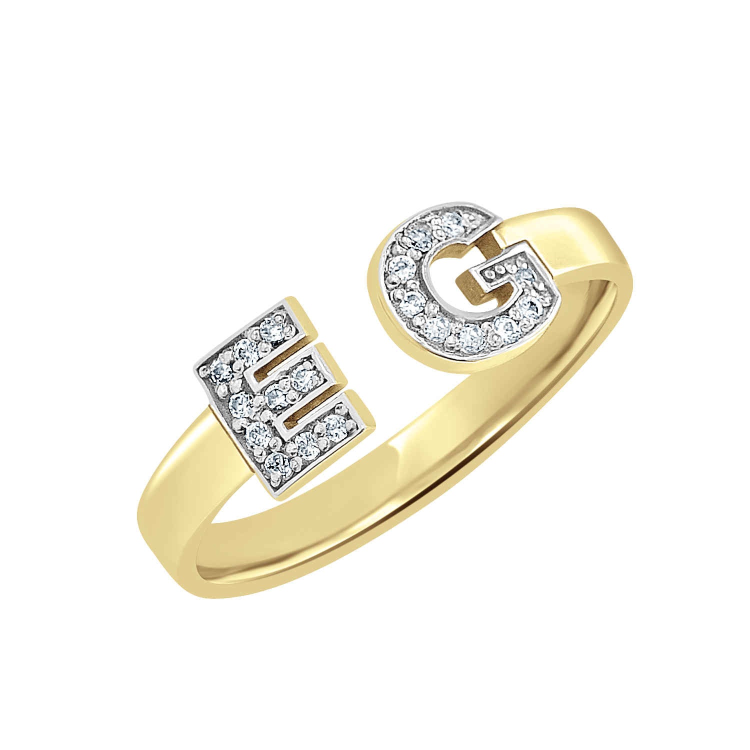 14K Gold Cigar Band Diamond Monogram Ring 10K White Gold / 10 1/2