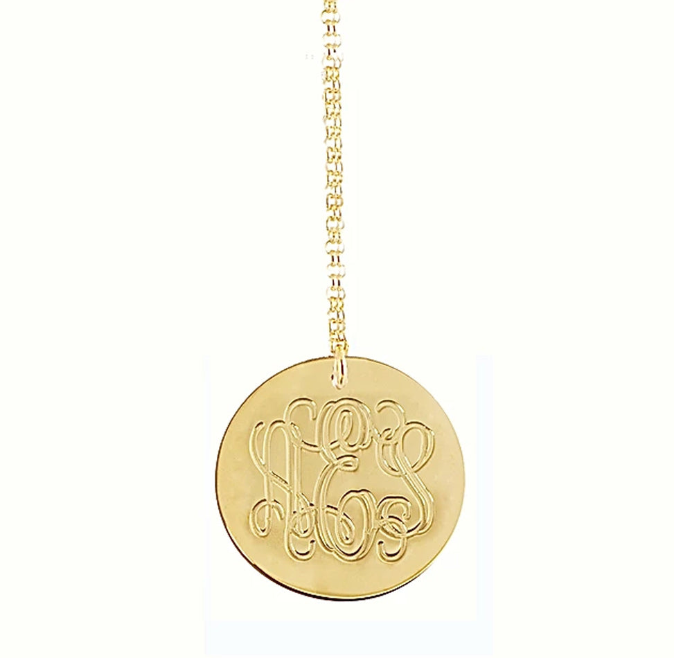 1 inch Engravable 14K Gold Monogram Disc Charm Necklace