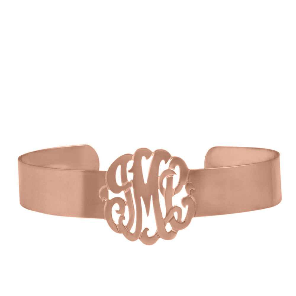 24K Rose Gold Plated Cursive Monogram Triple Initial Personalized Bracelet