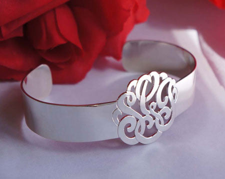 24K Rose Gold Plated Cursive Monogram Triple Initial Personalized Bracelet