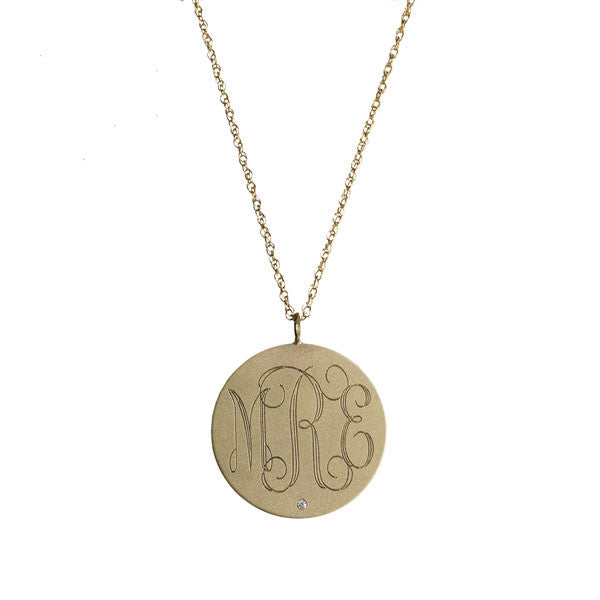 14K Gold Monogram Disc Charm Necklace