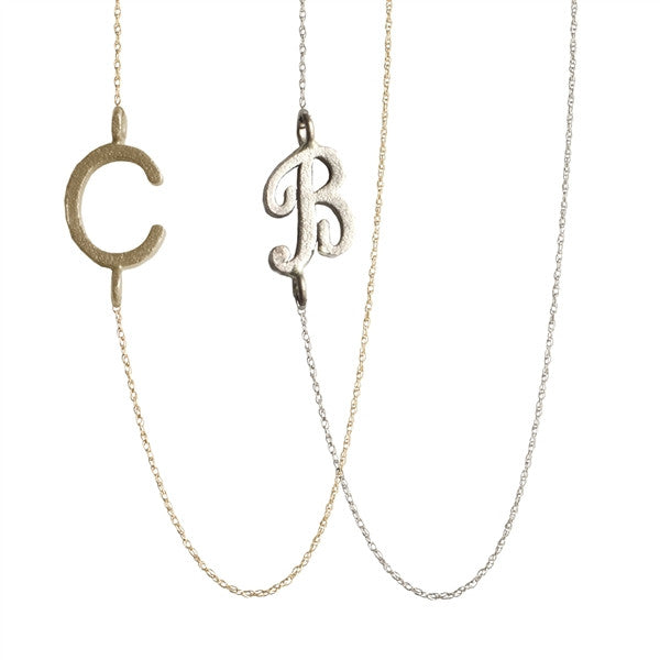 14K Solid Gold Sideways Initial Necklace - Up to 4 Letters – Be