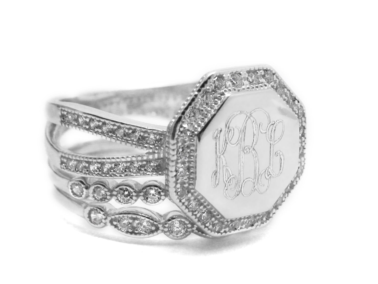 Monogram Stacked Engravable Ring Engraved CZ Stacked Ring 