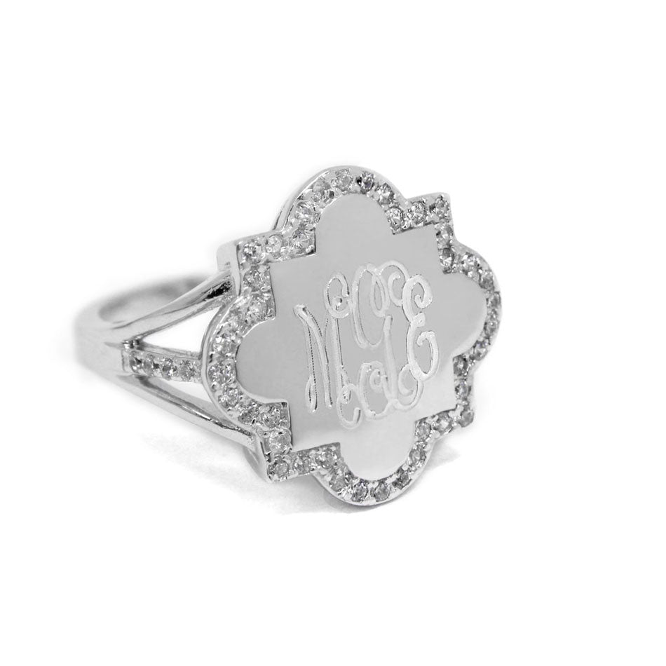 Personalized monogram ring with your initials and CZ stones