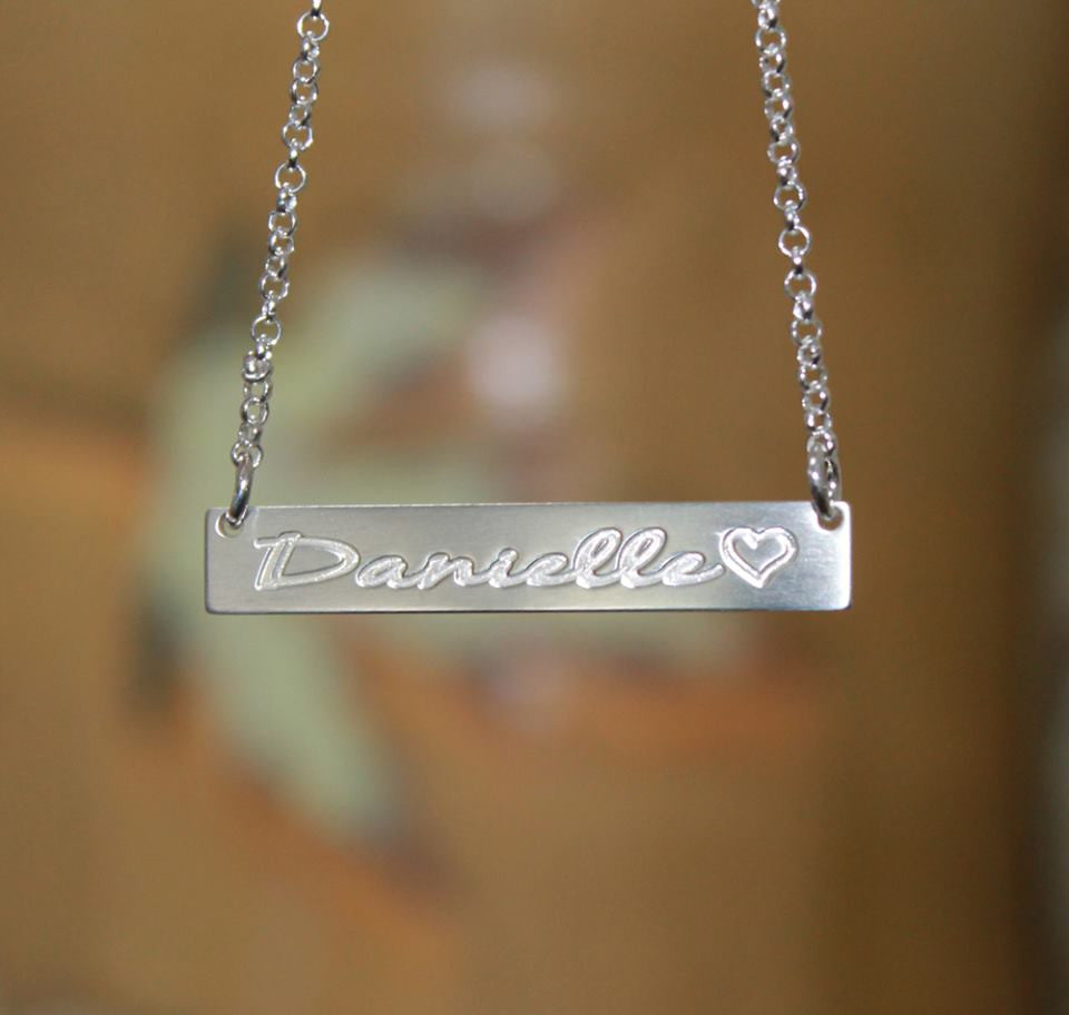Custom Engraved Sterling Silver Bar Necklace