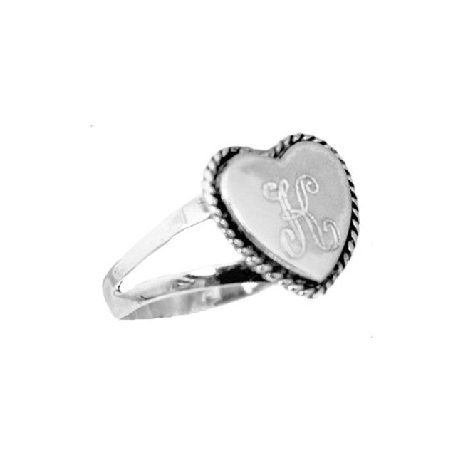 Sterling Silver Large Monogrammed Ring Square With Rope Edge