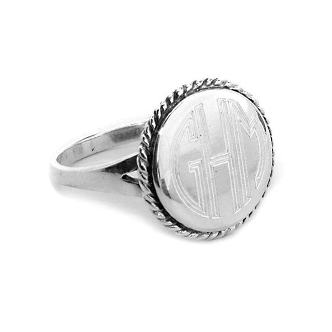 Signet Ring in Sterling Silver with Engraved Monogram