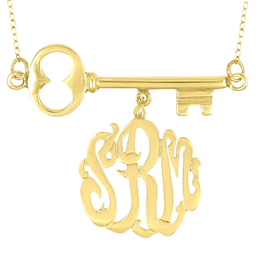 24k Rose Gold Plated Silver Triple Initial Monogram Key Necklace