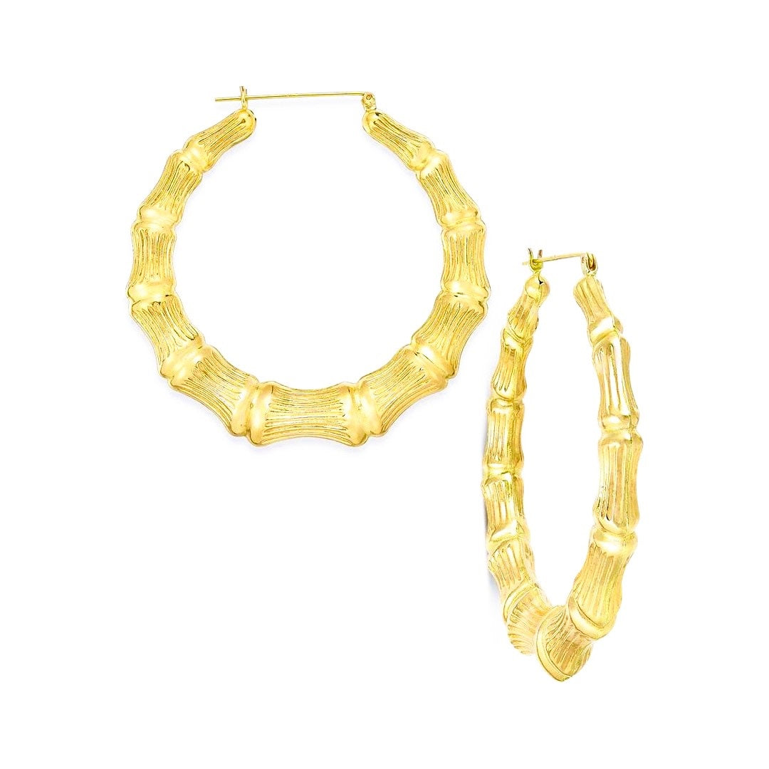 18K Gol Filled Bamboo Hoop Earrings - 2 Sizes