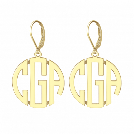 14K Gold Block Monogram Leverback Earrings