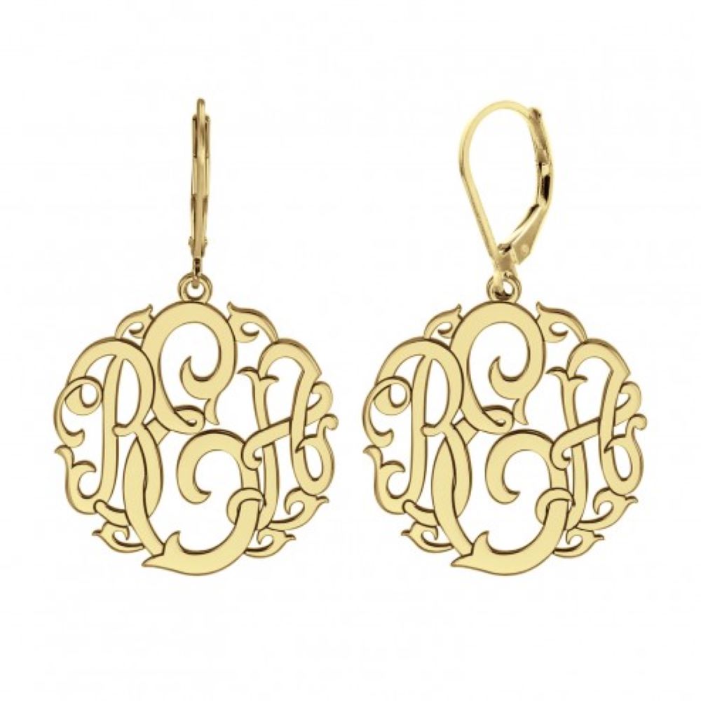 10K Gold Leverback Monogram Earrings