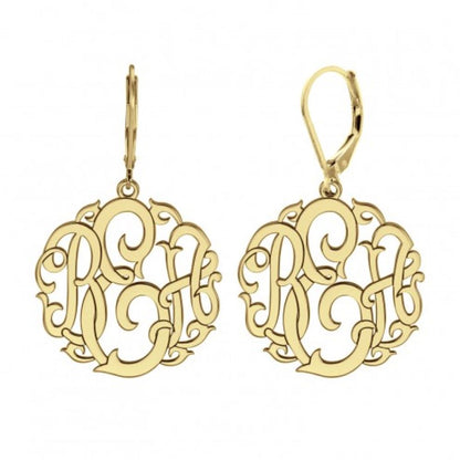 10K Gold Leverback Monogram Earrings