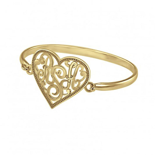 Rimmed Heart Monogram Bangle Bracelet