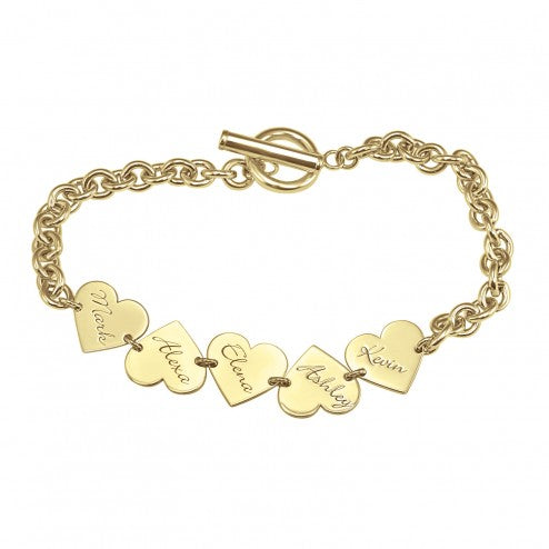 Family Engraved Hearts Toggle Bracelet