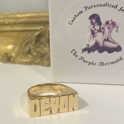 Medium Block Name Ring DEVON