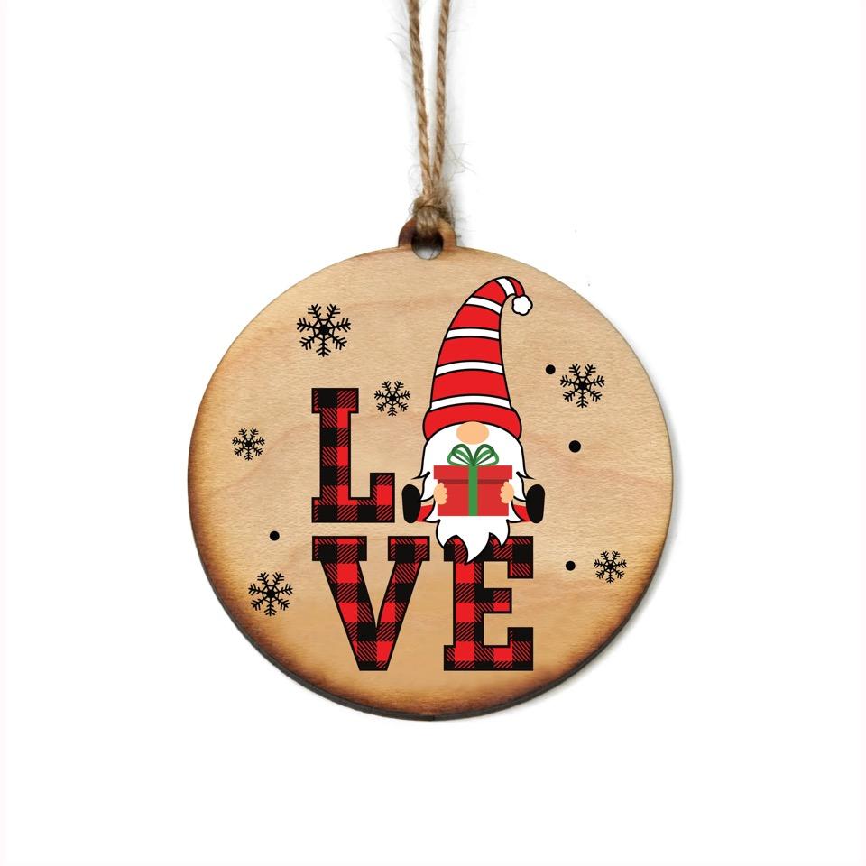 Gnome Love Wood Christmas Ornament