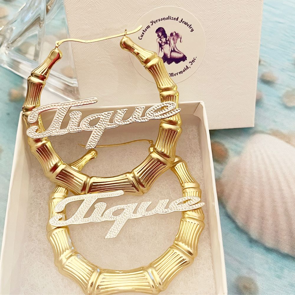 Personalized Name Hoop Earrings (Order Any Name) - Large Hoops in Yellow Gold, Rose Gold Or Sterling Silver store