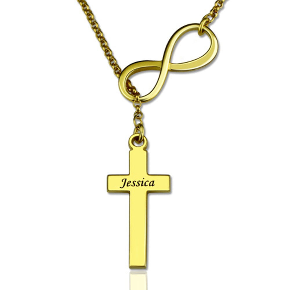 Infinity Engraved Cross Lariat Necklace