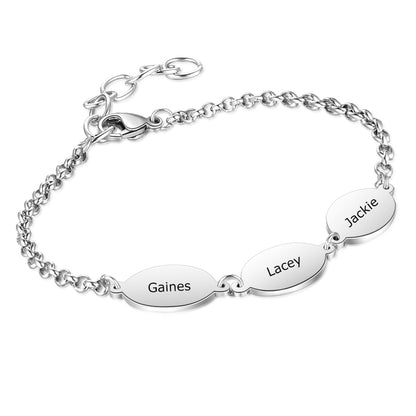 Engraved Sterling Silver Oval Disc Mothers Bracelet - Up To 4 Discs