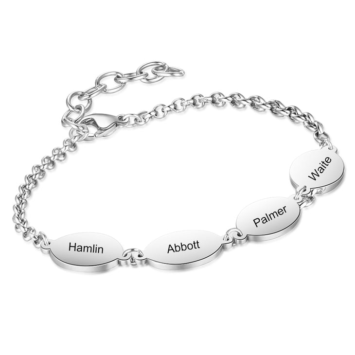 Engraved Sterling Silver Oval Disc Mothers Bracelet - Up To 4 Discs