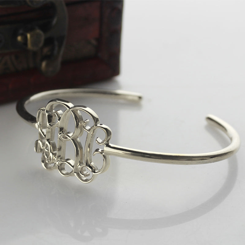 Sterling Silver Thin Monogram Cuff bracelet 2