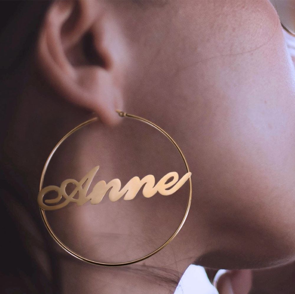 Gold Name Plate Hoop Earrings