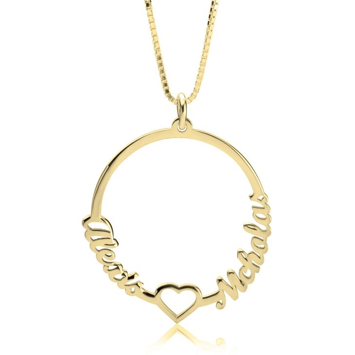 Two Names Open Circle Heart Necklace