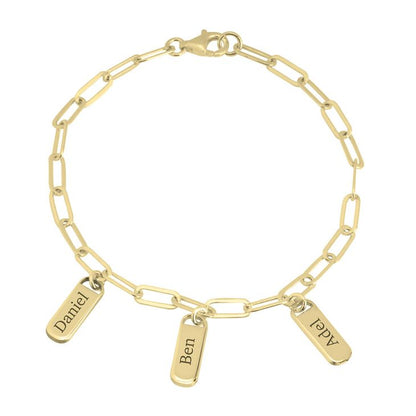 Engraved Disc Paperclip Chain Charm Bracelet