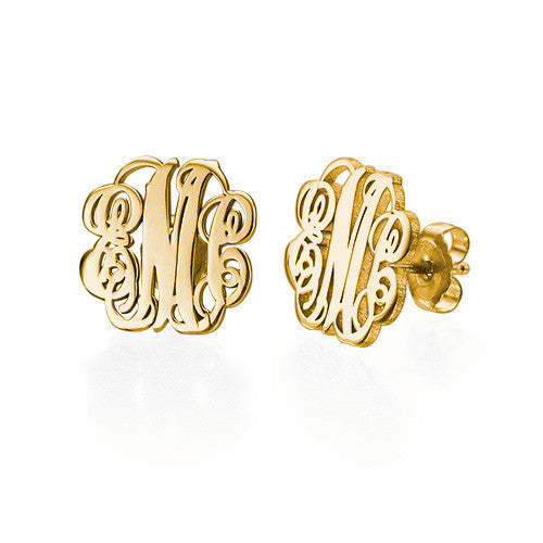 Gold Fancy Script Monogram Earrings