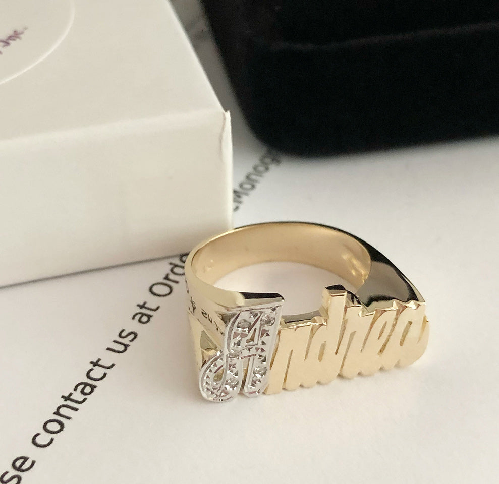 Custom 14k deals gold name ring