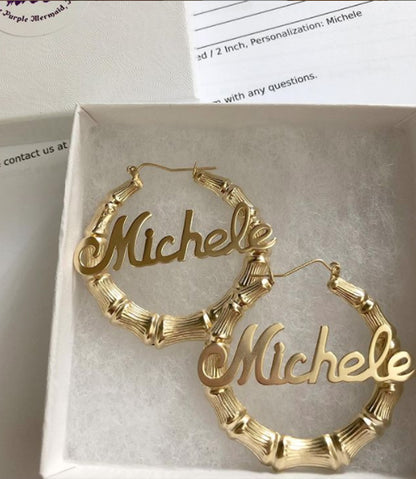 Custom The Cupid Bamboo Hoop Name Earrings - 14K Gold Over Silver / 3 Inches