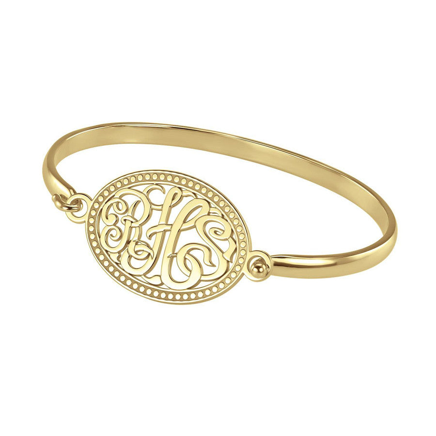 Monogram Bangle Bracelet - Classic Oval Bead Border