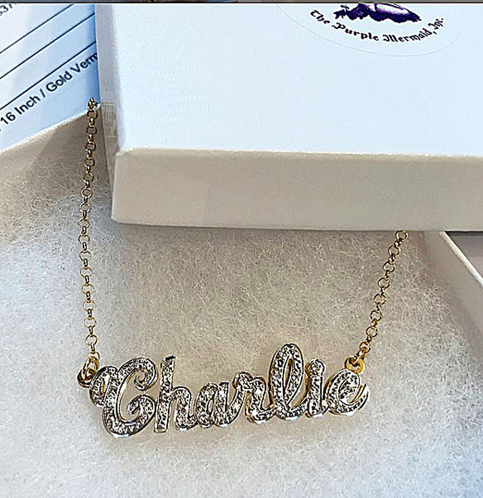 14K Gold Mini Nameplate Pendant Necklace ~ Hebrew, Farsi or Arabic Fon –  Nana Bijou
