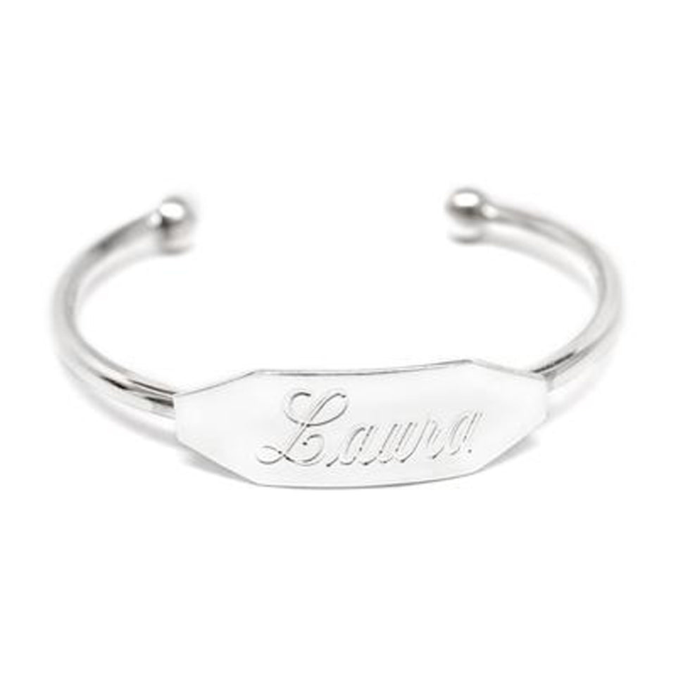 Sterling Silver Personalized Engraved Round Bangle Bracelet for Child