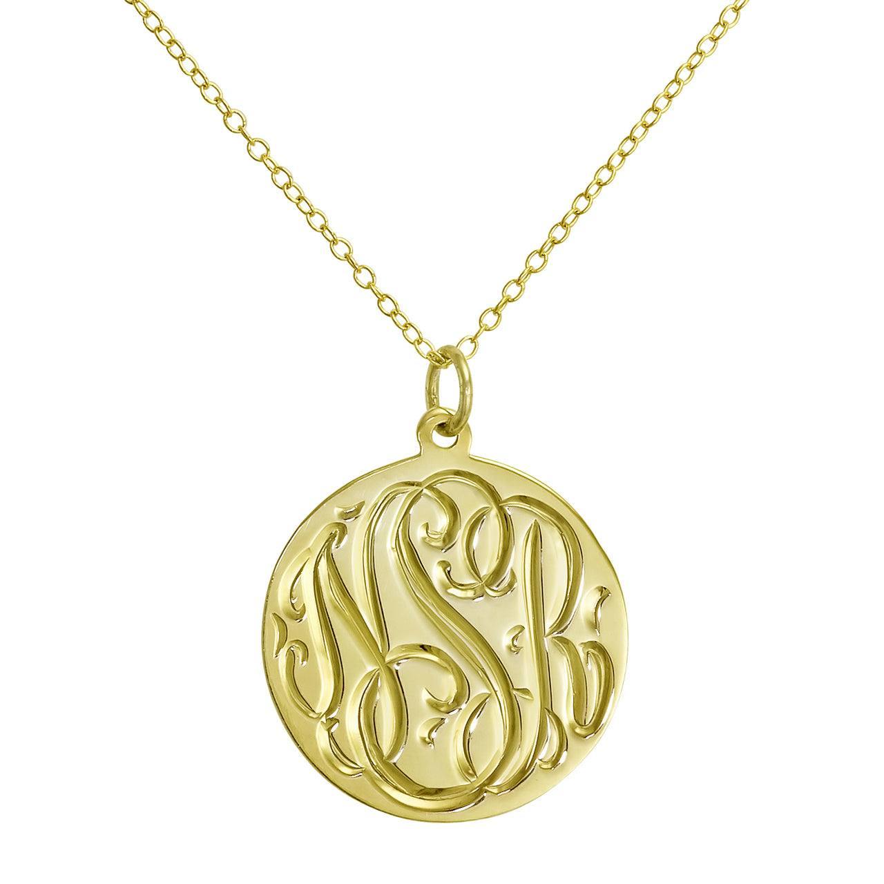 1/2 inch, Engravable 14K Gold Disc Charm Necklace with Link Chain - Small