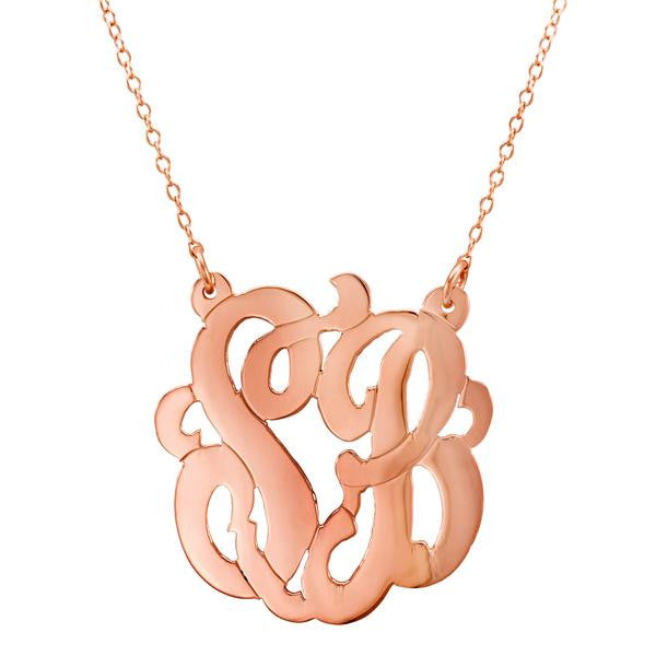 AOL Special - Personalized 18ct Rose Gold Plated Vine Font Circle Initial  Monogram Necklace