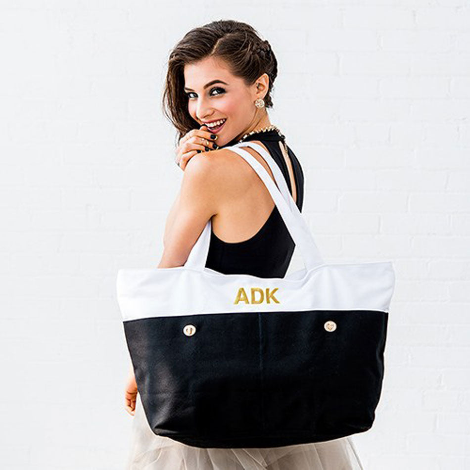 Monogram Tote Bag with 100% Cotton Canvas and a Chic Personalized Monogram  (Black Block Letter - M.) : : Shoes & Handbags