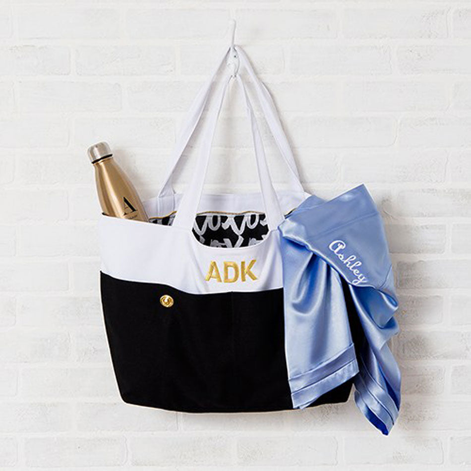  Monogram Bags Classic Black and White Personalized Letter I Tote  Bag : Clothing, Shoes & Jewelry