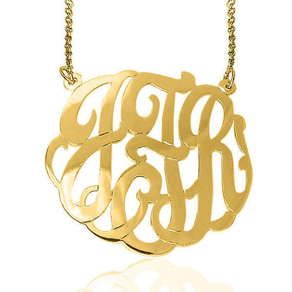 24K Gold Plated 3 Capital Letters Circle Monogram Necklace