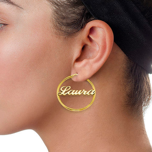 Gold Name Plate Hoop Earrings