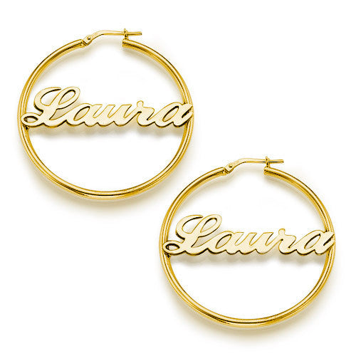 Gold Name Plate Hoop Earrings