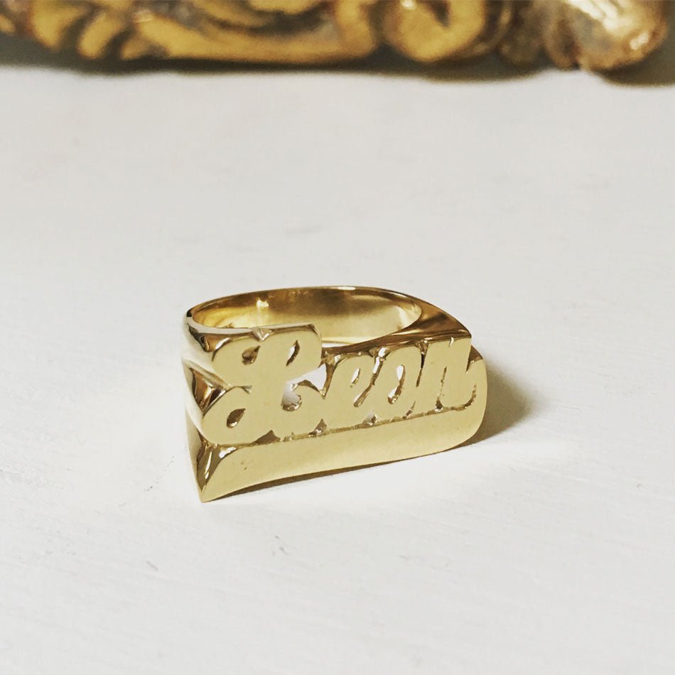 Amazon.com: Solid 14K Gold Two Finger Personalized Name Ring Custom Made  Fine Jewelry : Handmade Products