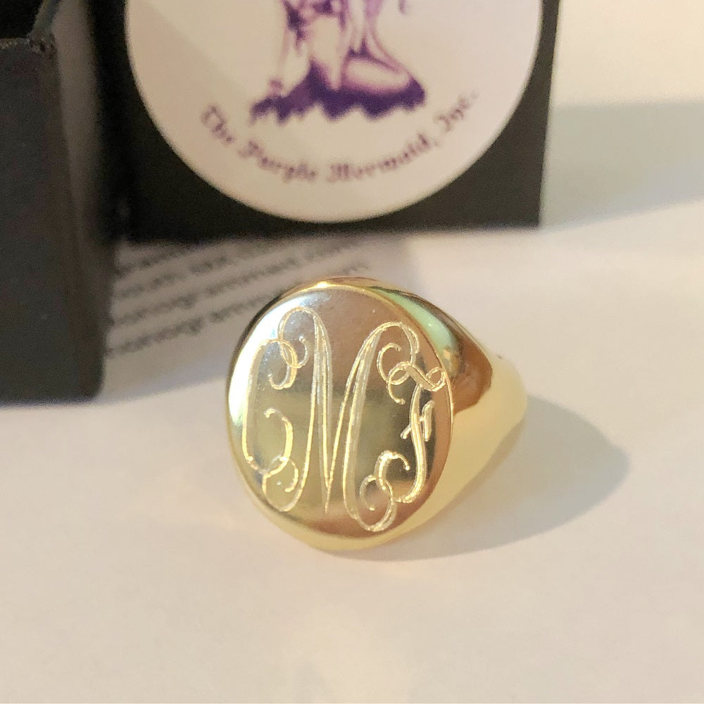 Custom Initial Signet Ring - Monogram ring Square v.1 - Silver and Gold
