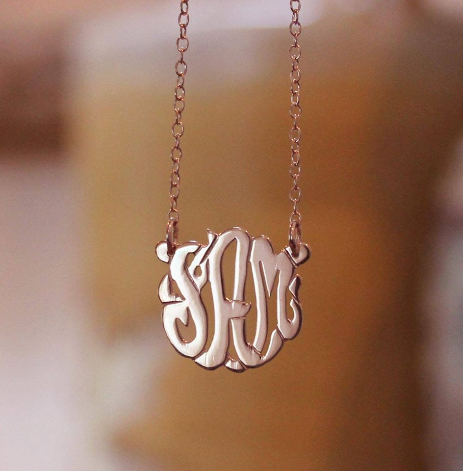 Greek initial necklace Gamma in stainless steel rose gold with cubic  zirconia DNA | Bijou Box®