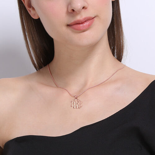 Monogram Necklace with Diamond Rose Gold – Maya Brenner