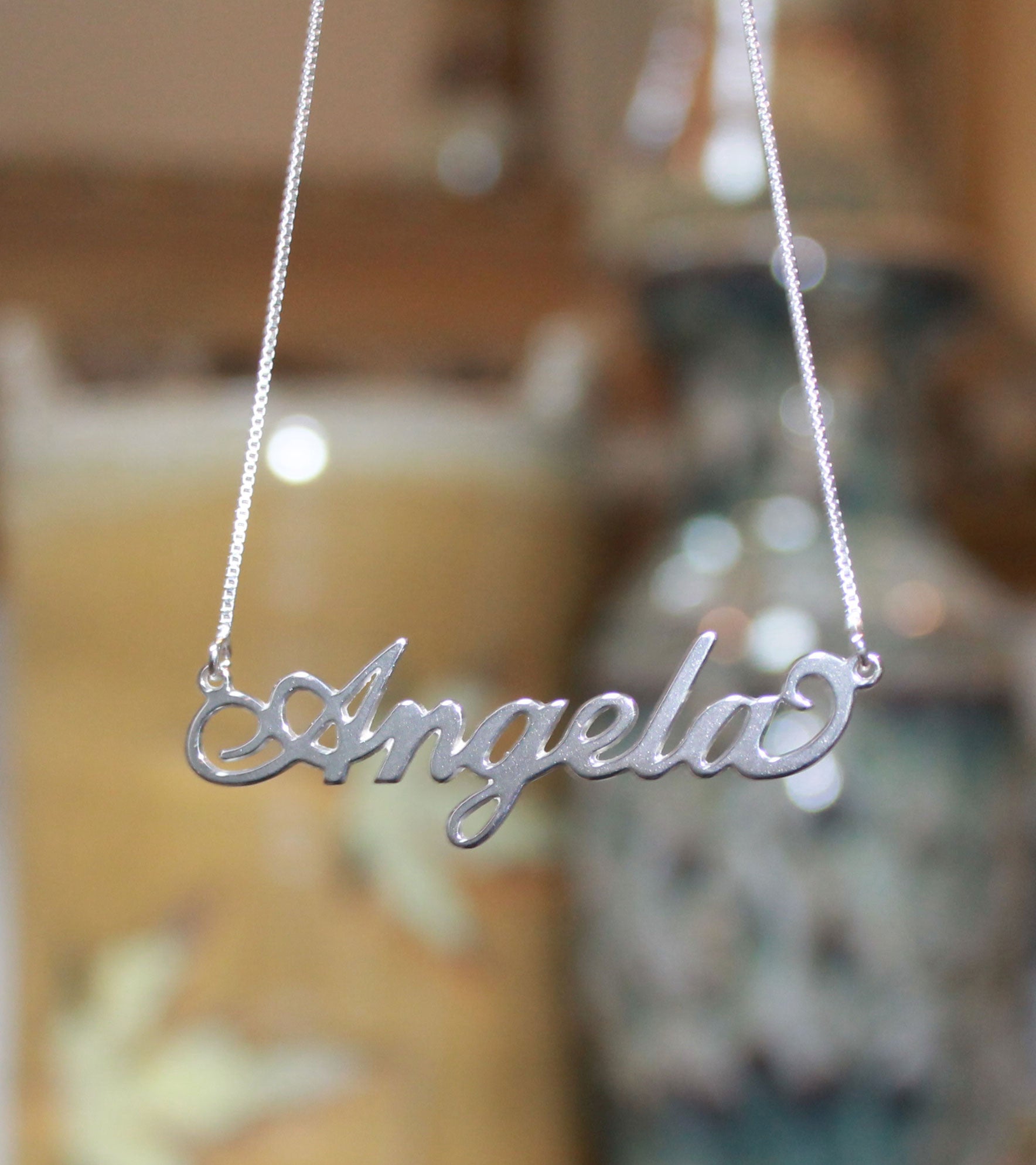 Large Silver Name selling Necklace, Sarah Necklace With Box Chain