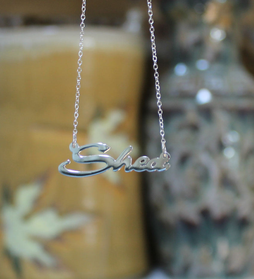 Sterling silver script store name necklace